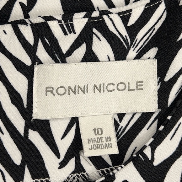 SIZE 10 RONNI NICOLE BLACK WHITE SHEATH DRESS HERRINGBONE PRINT  SLEEVELESS - Picture 11 of 12